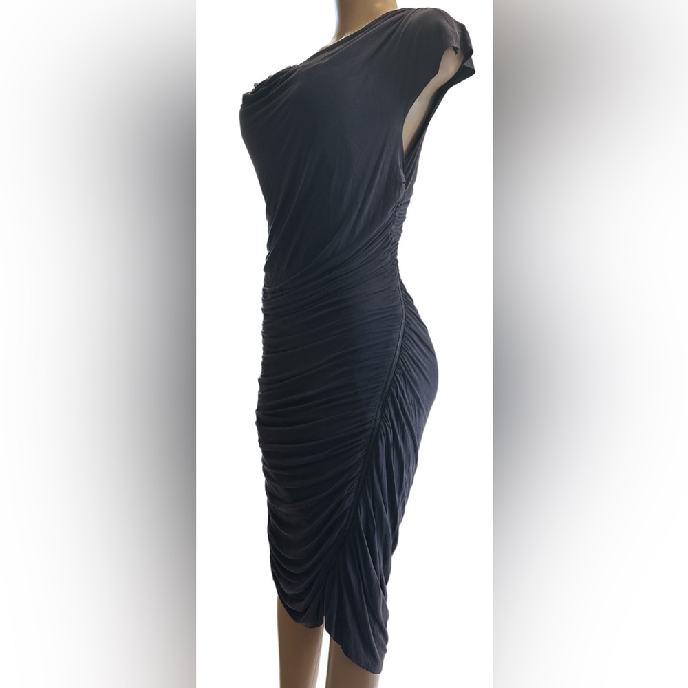 Kay Unger New York ~ Size 10 ~  Black Body-con Side Full Zip Ruched Fitted Dress